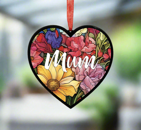 Mum Stained Glass Effect Heart Suncatcher